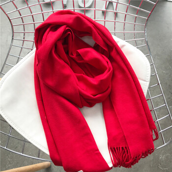 围巾女秋冬季韩版纯色百搭仿羊绒长款双面女士披肩两用围脖保暖 红色