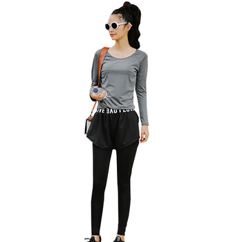 sigetu健身服四件套女秋冬跑步运动服显瘦性感瑜伽服套装 灰色四件套