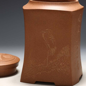 明理茶艺 宜兴紫砂壶 陈锋（高四方 茶罐）紫砂茶叶罐 包真品 正品