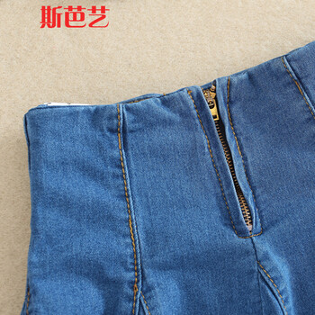 斯芭艺  2015春夏韩版百褶A字牛仔裙 深蓝色 M
