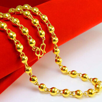 千影珠宝 黄色金项链男士女款镀金链子时尚佛珠链圆珠链转运珠送礼物