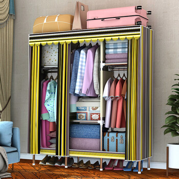3米双人钢管25mm加粗加固布衣柜牛津布艺钢架组装窗帘式布衣柜居家