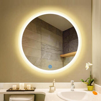 间镜子卫浴镜壁挂洗漱台厕所镜子防雾灯镜 暖白光 单触开关 防雾膜