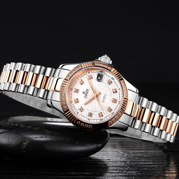 天际(tinze)女士手表 全自动机械女表 镶水钻表盘玫瑰金女式表5530