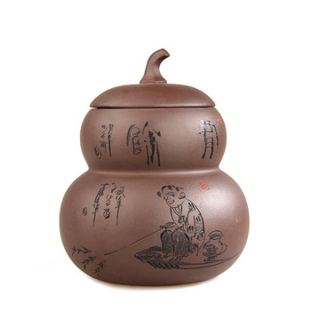 品茶忆友 紫砂葫芦茶叶罐 紫砂大码储茶罐 大号密封罐茶缸 红色