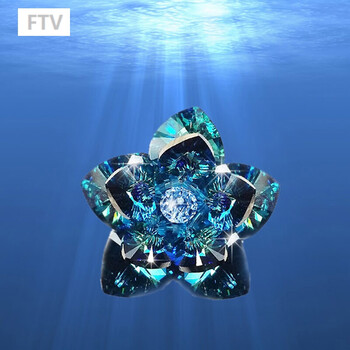 ftv-宝石蓝色山茶花海洋之心水晶胸针胸花女饰品配饰丝巾扣圣诞礼物