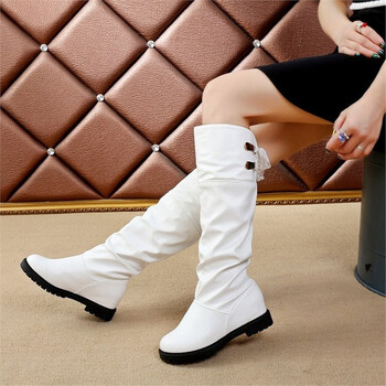 秋冬新款女靴学生高筒长靴子韩版女童皮靴儿童马丁靴子鞋中大 白色 37
