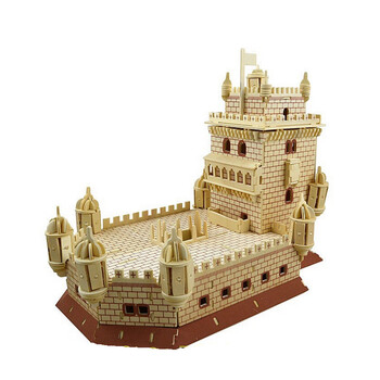 积木儿童木制拼装玩具3d立体木质拼图建筑模型梦幻城堡 海边古堡