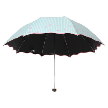 天堂伞 森系女孩黑胶丝印三折超轻蘑菇公主晴雨伞太阳伞 兰绿 33194E