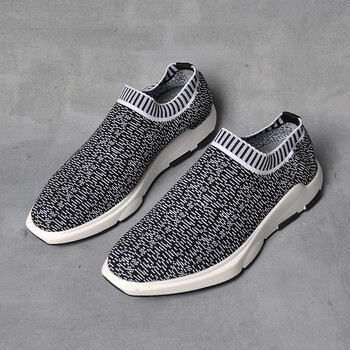 透气男鞋编织鞋镂空网面弹力套脚厚底懒人鞋潮流低帮鞋单鞋 黑色 43