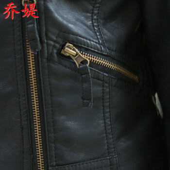 
                                        乔媞2016秋冬款欧美新品机车翻领水洗皮棉服 中长款长袖修身显瘦PU皮加棉皮衣女 黑色 L                