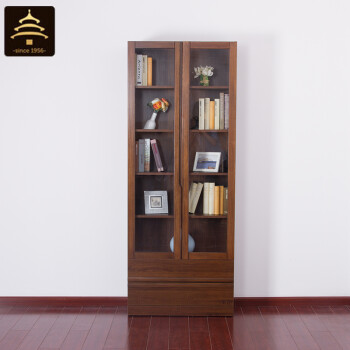 天坛家具 书柜 实木书柜 带门 榆木板木组合 玻璃门书橱 现代新中式