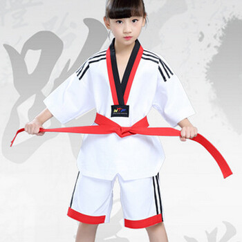 儿童跆拳道表演服男女童舞蹈演出服跆拳道练功比赛服 中袖红带 110码