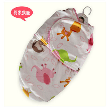 柔飞kolaco 双层短毛绒襁褓 婴儿蜡烛包 短毛绒羊羔绒印花抱毯 粉象鹿