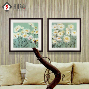 时黛 田园客厅装饰画 沙发背景墙画有框画 卧室壁画餐厅挂画 花卉 白盏齐放SD002 6折 原木纹色框B画芯60*60