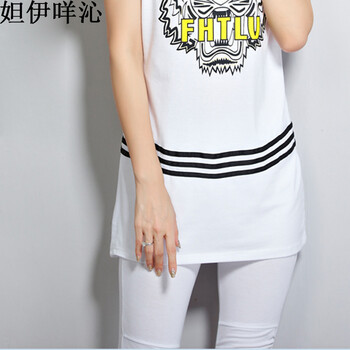 
                                        妲伊咩沁2015夏季新款韩版时尚修身圆领印花短袖T恤七分裤运动休闲卫衣套装女5303 白色 M                