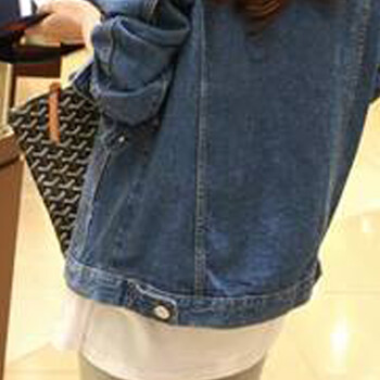 
                                        圣德文 2017春季新款女装 韩版潮范儿翻领长袖牛仔上衣大码休闲百搭牛仔短外套 深蓝色 L                