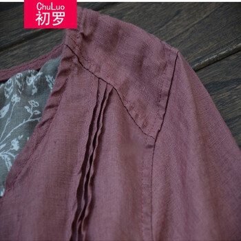初罗2015春秋装新款女装日系文艺气质休闲宽松棉麻复古外披衬衫上衣外套 旧红色 XL