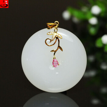 皇顺 和田玉白玉平安扣挂坠金镶玉平安扣怀古挂件吊坠玉坠