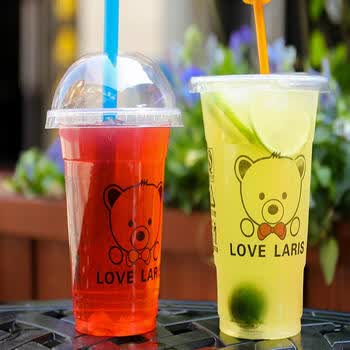 一次性奶茶杯塑料杯加厚冷热饮透明果汁打包杯1000只 1000只平盖