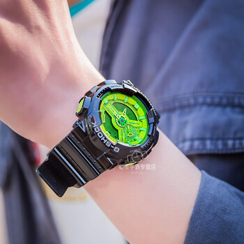 卡西欧(casio)男表 g-shock系列时尚双显防水运动石英手表 荧光绿盘ga