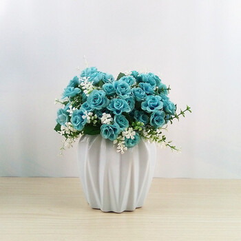 创意餐桌插花水培绿萝满天星干花花瓶c2 白色矮瓶简菱型 4束蓝色花