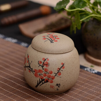 
                                        博度 粗陶茶叶罐子 陶瓷密封罐 茶罐陶罐 小号茶叶储藏罐梅兰竹菊 梅                