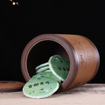 
                                        玖晟祥 宜兴紫砂茶叶罐 紫砂缸特大号茶叶桶 普洱茶缸粗陶存茶罐 深黄山水大罐                