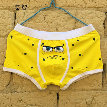 海绵宝宝卡通内裤男士内裤棉平角裤可爱搞笑创意青年学生裤头黄色c男