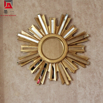 欧式镜装饰太阳镜子玄关圆浴室壁挂田园梳妆镜镜子df 古金色如图 其他