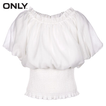 ONLY春夏新品圆领松紧弹力收腰花苞短袖上衣女L|115258008 021奶白 155/76A/XS