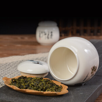 臻艺 中号陶瓷迷你高档茶叶罐茶罐 密封小号铁观音普洱茶缸便携储茶罐 水点桃花