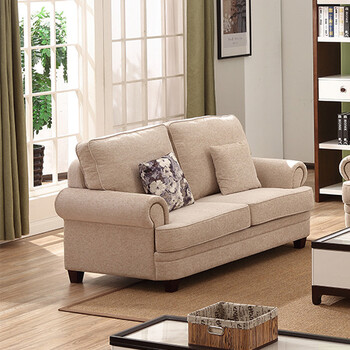诗恩诗恩 美式简约钉扣布艺两人位沙发 米白色 168*93*98cm
