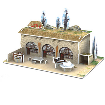 3d木质立体拼图模型仿真建筑模型积木拼装玩具儿童玩具 窑洞