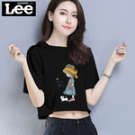 GOOMIL LEE黑色短款T恤女2021新款t桖宽松高腰漏肚脐短袖ins露脐上衣夏 黑色 S