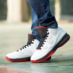 鸿星尔克篮球鞋男鞋秋季高帮减震运动鞋耐磨战靴 正白/大红 42