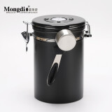 304不锈钢咖啡豆储存罐 单项排气可设日期-黑色带勺1.8L（约装750g）