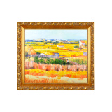 领格 装饰画 签约画家【手工绘制】油画 梵高收割中的田园风景精致礼品 现代客厅餐厅沙发 贵族金 65*75L银色