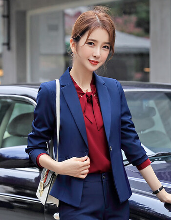 女2018新款秋冬时尚西装套装气质正装西服套装大学生工作服 单件蓝色