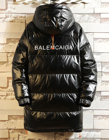 【品牌直降】 黑色漆皮亮面羽绒服男中长款2019新款韩版修身连帽