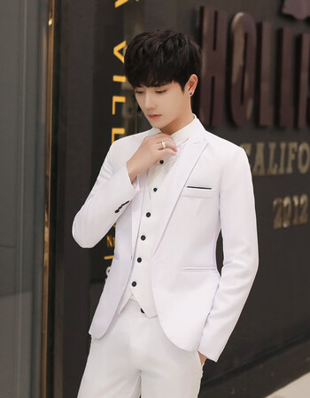 男生修身韩版西服套装青少年大中学生正装小西装全套帅气 白色 裤子 m
