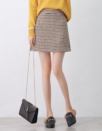 毛呢裙格子短裙女秋冬韩版冬裙高腰a字裙包臀呢子半