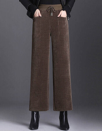 加绒阔腿裤女加厚时尚高腰新款宽松垂感直筒条绒休闲长裤女秋冬季保暖