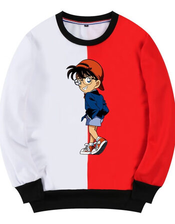 珂梵图名侦探柯南卫衣工藤新一动漫周边秋冬季拼色加绒衣服宽松圆领