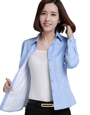 保暖衬衫女加绒加厚衬衣女士衬衣长袖春秋时尚简约风加厚职业衬衫女