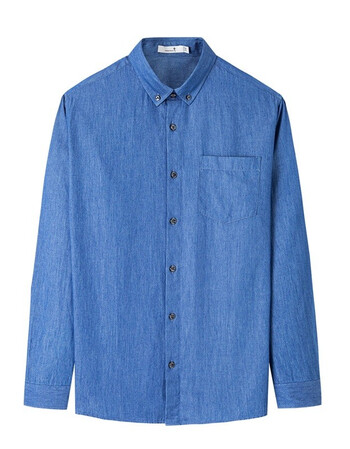 与狼共舞长袖衬衫男21年秋季男士牛仔蓝衬衫长袖休闲衬衫男113浅蓝165