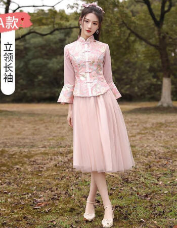 臻世妙伴娘服中式中国风2021新款夏季仙气质粉裙伴娘团礼服女创意粉色