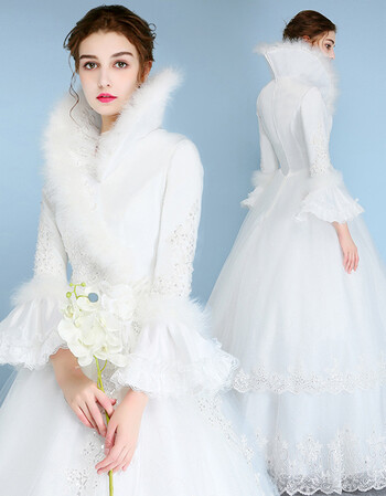 俊晨【juncheng】2018冬季加厚长袖齐地新娘婚纱梦幻欧式复古宫廷公主