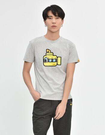 pancoat/盼酷韩国时尚潮牌2019春夏男短袖印花纯色卡通舒适t恤 浅麻灰