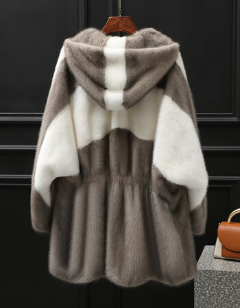 水貂皮大衣女整貂皮草中长款外套纯貂皮2020冬季新款带连帽拼色灰色l